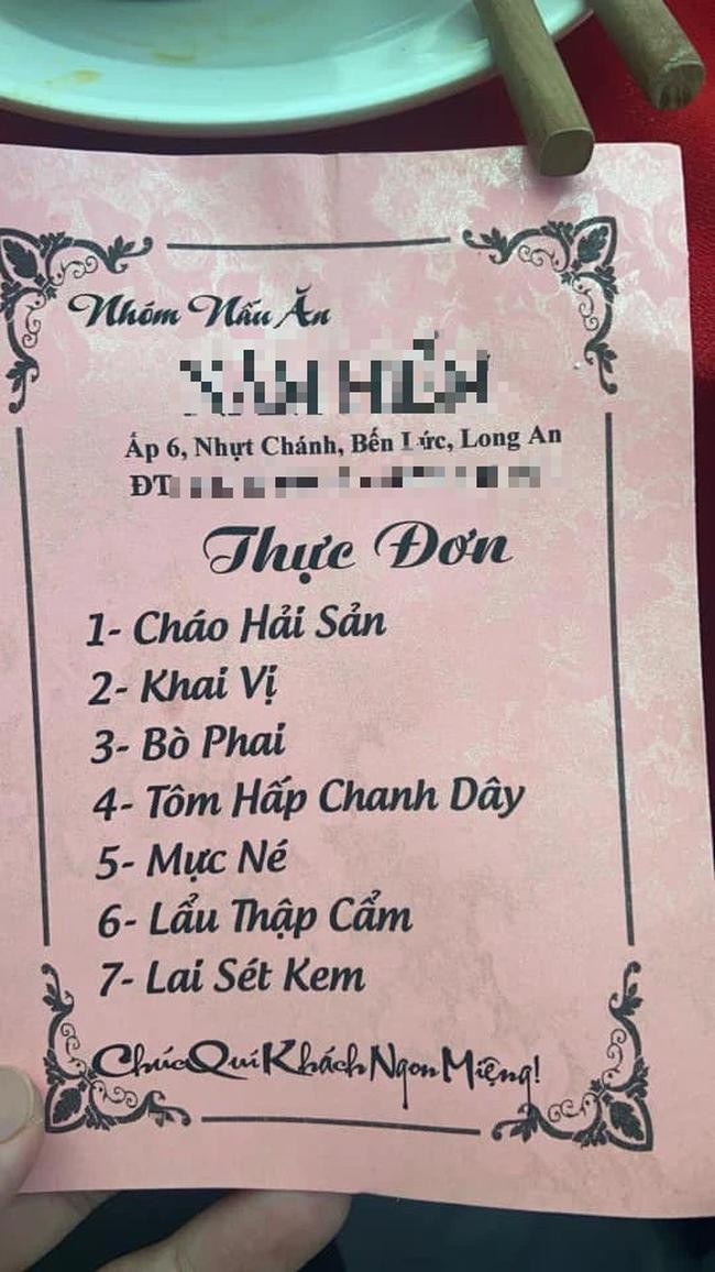 Thực đơn cỗ cưới khác ở tỉnh Long An với số lượng món đơn giản.