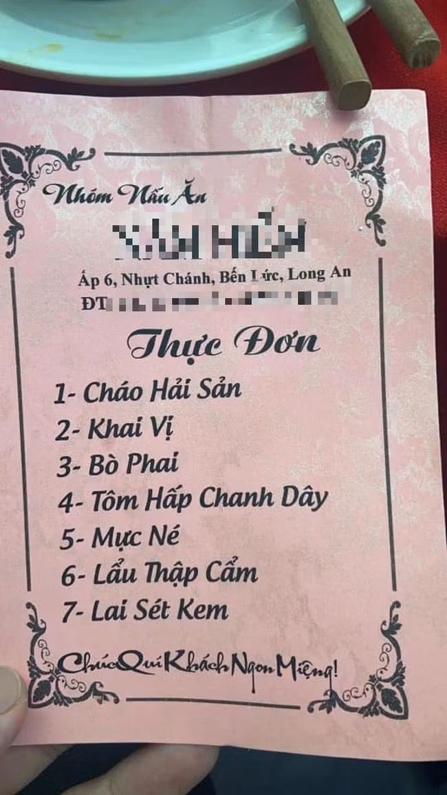 Thực đơn cỗ cưới khác ở tỉnh Long An với số lượng món đơn giản.