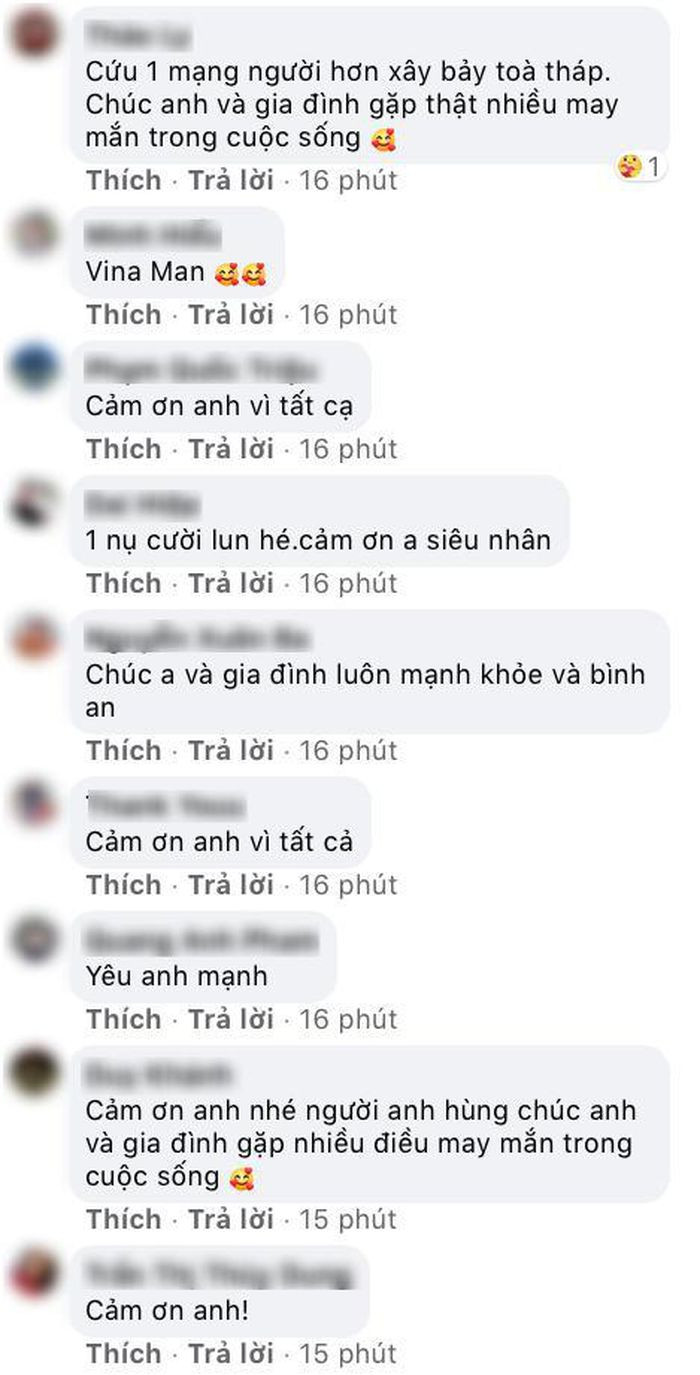 Nhiều người kéo nhau vào Facebook "người hùng" để lại lời cảm ơn cũng như những lời chúc tốt đẹp. Ảnh: Tổng hợp