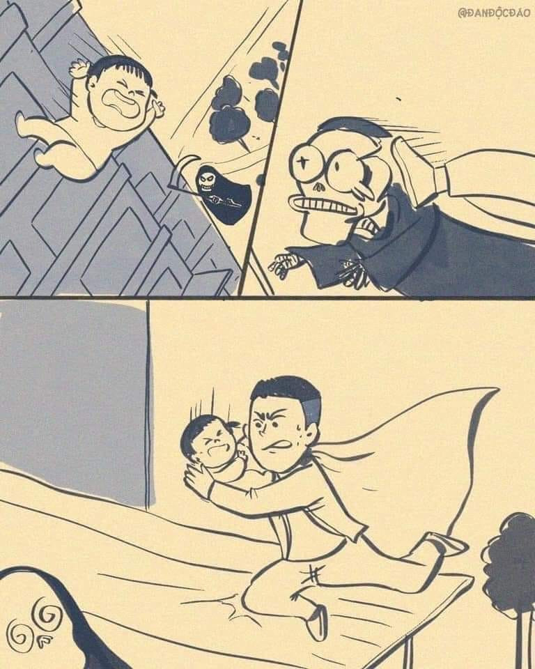 Dù "thần chết" có đang rình rập nhưng đừng lo, đã có người hùng Nguyễn Ngọc Mạnh xuất hiện kịp thời đây rồi! Ảnh: Đan Độc Đáo