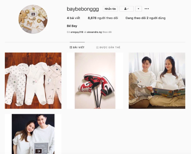 Dù chưa tiết lộ giới tính của con nhưng An Nguy và Alex Nguyễn đã lập riêng cho bé Bay một trang Instagram riêng, hiện đã có hơn 10 nghìn lượt theo dõi.