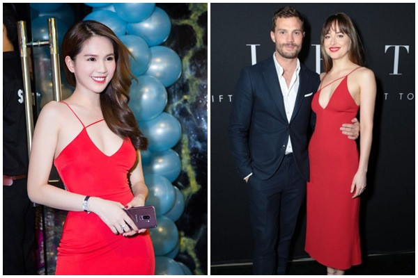 Thiết kế này nhanh chóng bị phát hiện y chang chiếc đầm mà diễn viên Dakota Johnson "50 Sắc Thái" diện trước đó.