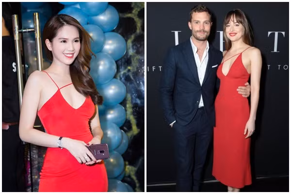 Thiết kế này nhanh chóng bị phát hiện y chang chiếc đầm mà diễn viên Dakota Johnson "50 Sắc Thái" diện trước đó.