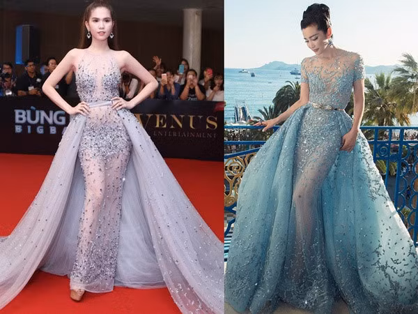 Xuất hiện trên thảm đỏ, người đẹp Trà Vinh khoe sắc trong mẫu đầm dạ hội lấp lánh chất liệu xuyên thấu. Tuy nhiên thiết kế này bị phát hiện mang nhiều nét tương đồng với thiết kế thuộc bộ sưu tập Haute Couture xuân hè 2015 của Zuhair Murad.