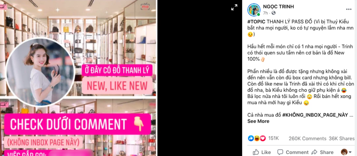 Mới đây, Ngọc Trinh đã đăng thông báo rao bán loạt đồ hiệu và kim cương đáng giá cả gia tài tiền tỷ. Từ đồng hồ nguyên khối vàng trị giá 720 triệu đồng, viên kim cương to giá sơ sơ 14 tỷ, 5 tỷ, 2 tỷ đồng... cho đến túi vài tỷ đồng đều được cô trưng cầu bán nhanh. Ảnh: Chụp màn hình