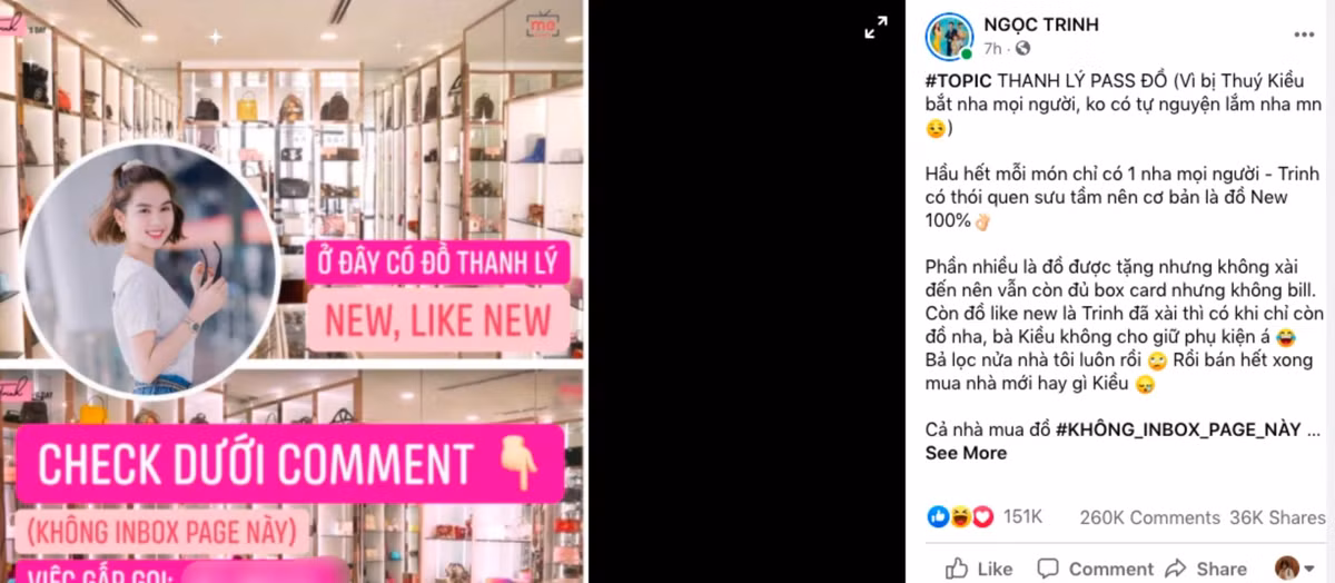 Mới đây, Ngọc Trinh đã đăng thông báo rao bán loạt đồ hiệu và kim cương đáng giá cả gia tài tiền tỷ. Từ đồng hồ nguyên khối vàng trị giá 720 triệu đồng, viên kim cương to giá sơ sơ 14 tỷ, 5 tỷ, 2 tỷ đồng... cho đến túi vài tỷ đồng đều được cô trưng cầu bán nhanh. Ảnh: Chụp màn hình