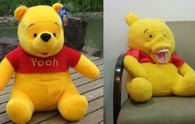 Không bàn tới chất liệu vải may bên ngoài khác nhau, chỉ riêng cái mặt của chú gấu này đã khiến ai nấy không nhịn được cười.