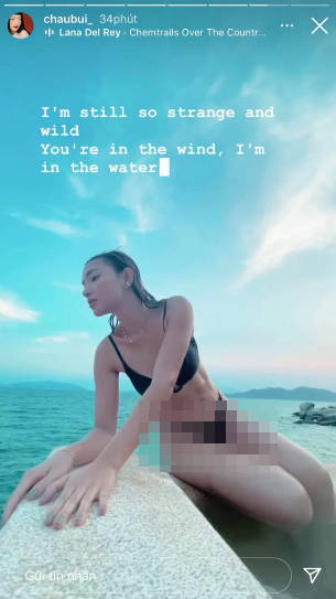 Trước đó, Châu Bùi đã "nhá hàng" vài khoảnh khắc bikini trên story. Với nước ảnh sáng sủa hơn, body của cô nàng cũng căng đét hơn và khiến dân tình phải mắt tròn mắt dẹt xuýt xoa.