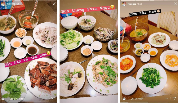 Thỉnh thoảng Mai Ngọc còn hào hứng đặt tên cho món, tự tin gọi như ngoài hàng chắc chắn là trình độ bếp núc của nữ MC không phải dạng vừa.
