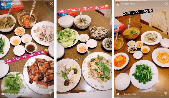 Thỉnh thoảng Mai Ngọc còn hào hứng đặt tên cho món, tự tin gọi như ngoài hàng chắc chắn là trình độ bếp núc của nữ MC không phải dạng vừa.