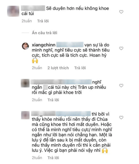 Trong khi có người cho rằng câu hỏi mang tính "cà khịa" thì hot girl Võ Ngọc Trân lại khá nhẹ nhàng. Cụ thể, cô chỉ vui vẻ trả lời: "Vạn sự là do mình nghĩ, nghĩ tiêu cực sẽ thành tiêu cực, tích cực sẽ là tích cực. Hoan hỷ".