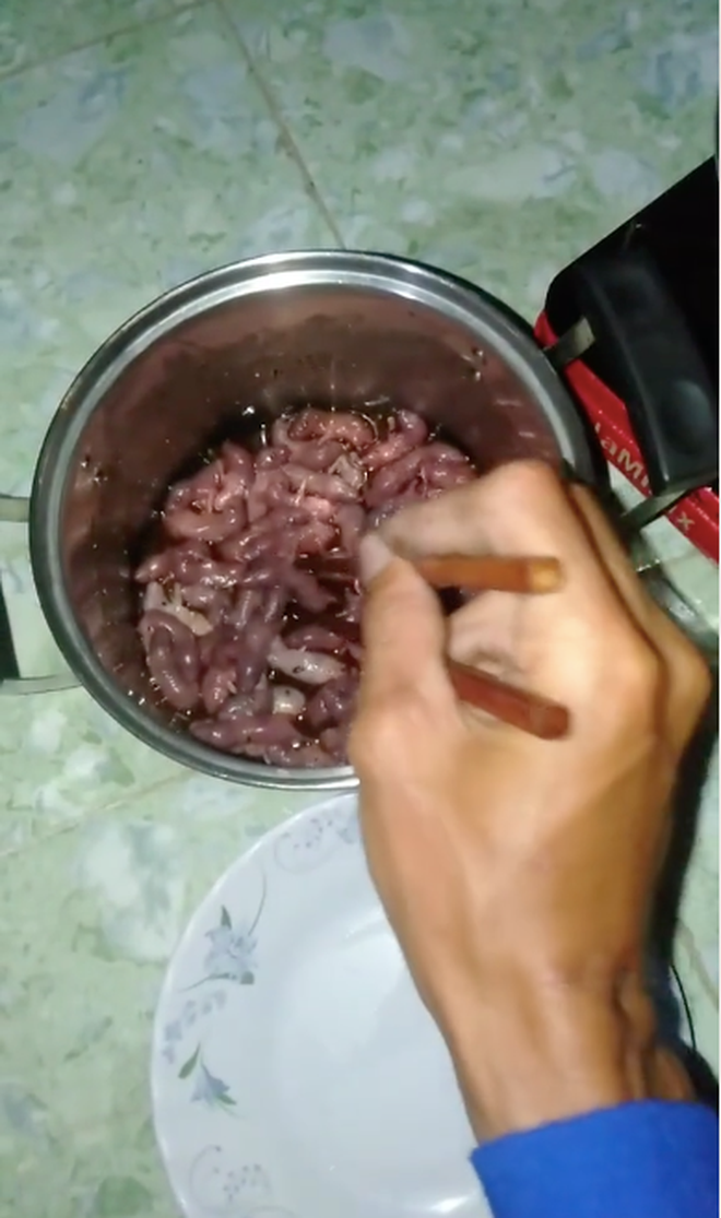 "Nhìn quy trình chế biến thế này hết muốn ăn, thật sự kinh khủng", "Nhỏ xíu vậy cũng ăn được, còn quay clip làm trò câu like",...một số cư dân mạng bình luận tỏ rõ sự phẫn nộ với món ăn kinh dị này.