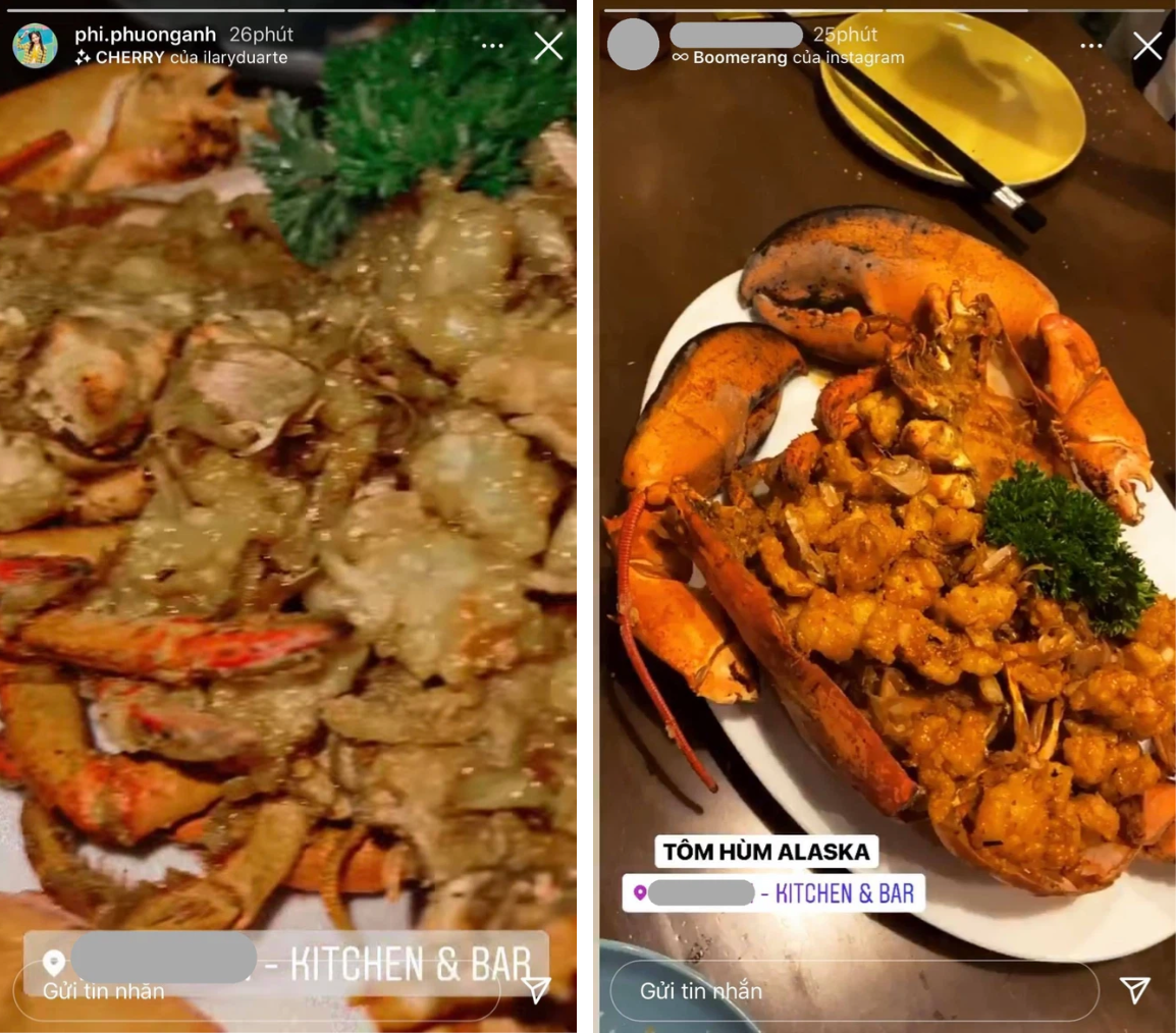 Trước story của Vân Tiny, cặp đôi cũng cùng check-in ăn tôm hùm tại một nhà sang chảnh vào hôm 23/3.