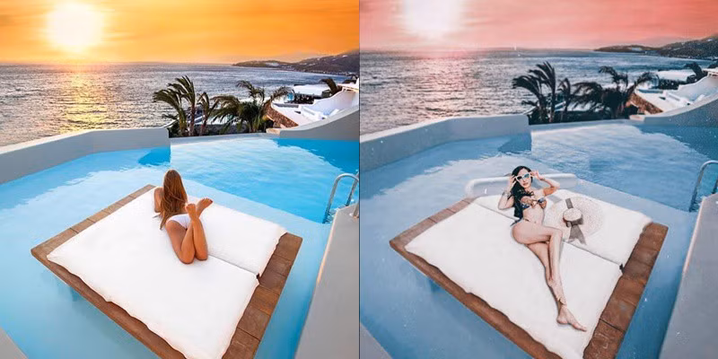 Hồi tháng 9/2019, Mina Phạm từng gặp "tai nạn" sống ảo khi dùng ảnh của một blogger nước ngoài có tên @taramilktea rồi photoshop mình vào trong ảnh để check in toàn những nơi sang chảnh.