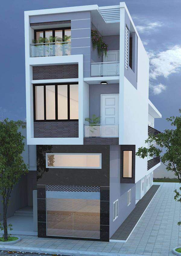 Ngôi nhà hiết kế ấn tượng ở mỗi tầng như hình chữ L nằm gọn trong lòng khối hình hộp tạo chiều sâu cho không gian. Mẫu nhà này thích hợp với phần đất hẹp, dài. Ảnh: Internet.