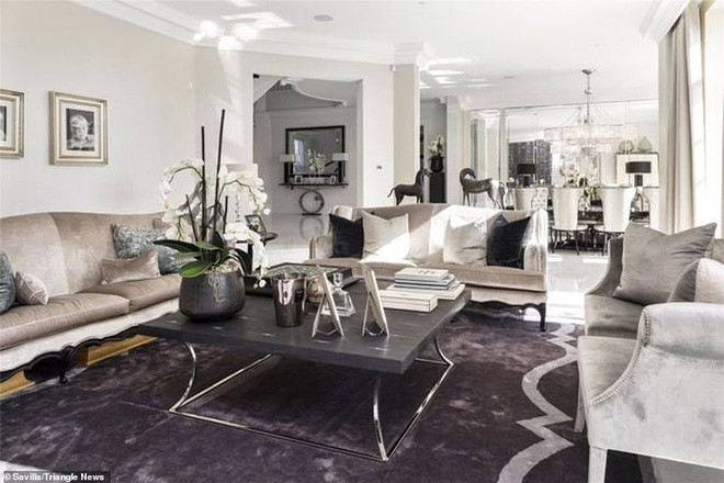 Phòng khách thoáng đãng, sáng sủa, được thiết kế theo phong cách cởi mở. Các đồ nội thất cầu kỳ tăng thêm những đường nét sang trọng cho không gian.