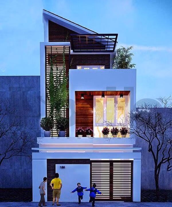 Sức cuốn hút đến từ nhà 2 tầng thiết kế mái chéo phá cách. Ảnh: Sateccons.