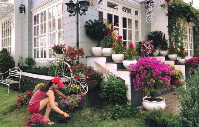 Đặc biệt trong căn biệt thự còn có một khu vườn được siêu mẫu Thúy Hạnh trồng nhiều loại hoa, rau xanh và trái cây.