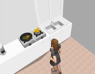 Việc bố trí bếp nấu cạnh bồn rửa sẽ khiến việc thao tác trở nên khó khăn, nhất là khi có 2 người cùng vào bếp. Không chỉ thế, khi bạn vừa rửa thực phẩm vừa nấu ăn, nước có thể bắn vào bếp, gây nguy hiểm. Ảnh: Internet.