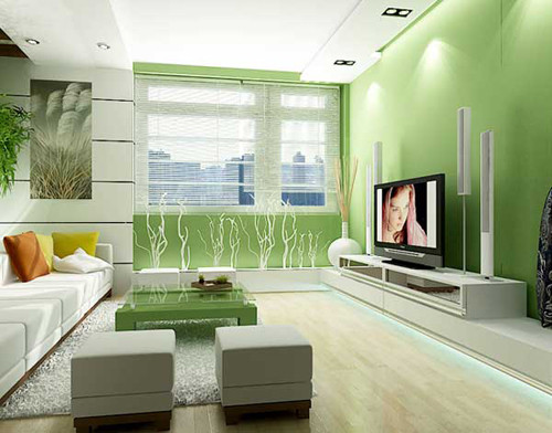 Để tạo sự hài hòa, có thể phối màu với tỷ lệ 70% xanh và 30% các màu còn lại.