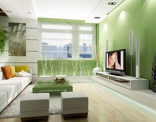 Để tạo sự hài hòa, có thể phối màu với tỷ lệ 70% xanh và 30% các màu còn lại.