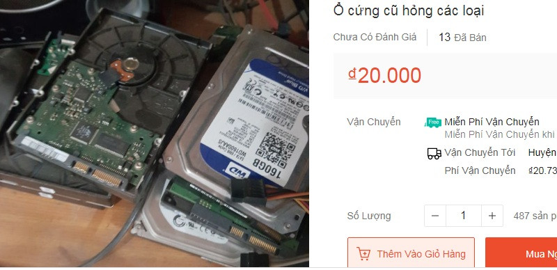 Một số đồ linh kiện điện tử hỏng cũng được rao bán như ổ cứng hỏng từ 9.000 - 20.000 đồng/chiếc, quạt tản nhiệt cũ khoảng 12.000 - 15.000 đồng/chiếc, nguồn máy tính lỗi là 30.000 - 40.000 đồng/chiếc...Ảnh chụp màn hình.