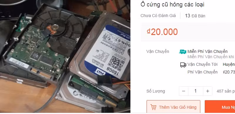 Một số đồ linh kiện điện tử hỏng cũng được rao bán như ổ cứng hỏng từ 9.000 - 20.000 đồng/chiếc, quạt tản nhiệt cũ khoảng 12.000 - 15.000 đồng/chiếc, nguồn máy tính lỗi là 30.000 - 40.000 đồng/chiếc...Ảnh chụp màn hình.