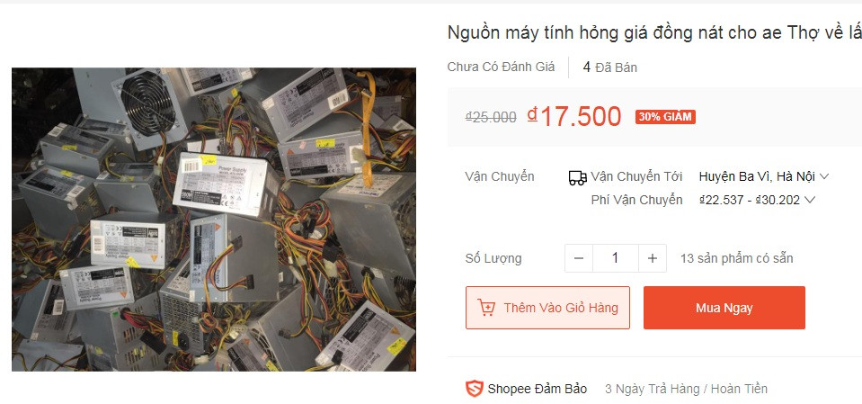 Các mặt hàng ve chai, đồng nát được rao bán theo combo với giá dao động từ 15.000 – 20.000 đồng tùy mặt hàng. Ảnh chụp màn hình.