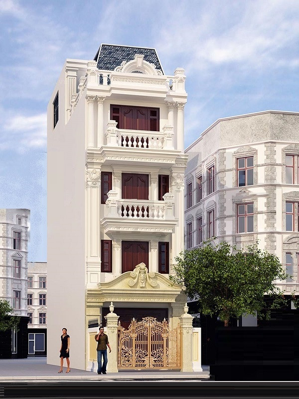 Một chút màu vàng đồng ở cổng và vàng đất ở sảnh giúp căn nhà thêm nổi bật và hấp dẫn. Ảnh: Xaydungso.