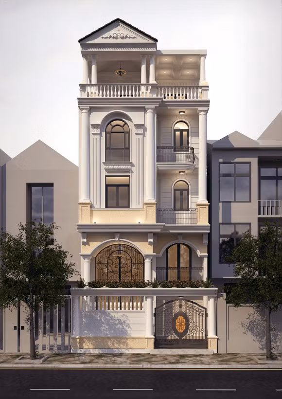 Khoảng xanh trong lành và một chút đá granite ở cổng thổi hồn cho khối kiến trúc nhà phố tân cổ điển nhưng không làm mất đi nét sang trọng, cổ kính. Ảnh: Kientrucboba. Video: Độc đáo cách tạo lối vào nhà. Nguồn: VTC1