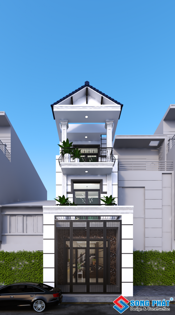 Để phù hợp với cảnh quan đô thị, những chi tiết như mái bằng hoặc vật liệu kính được khéo léo thêm vào giúp căn nhà trông hiện đại hơn. Ảnh: Song phát construction.