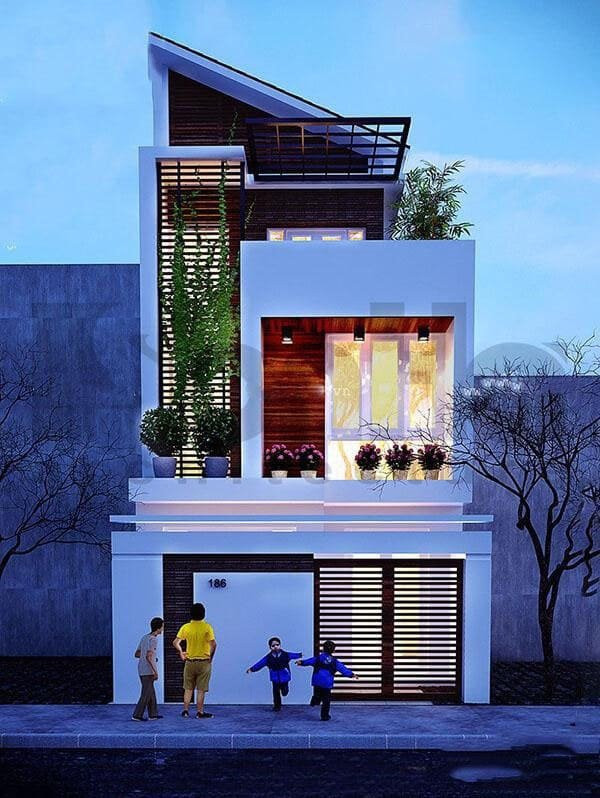 Mái nghiêng làm tăng giá trị cho nhà phố. Ảnh: Wedo.