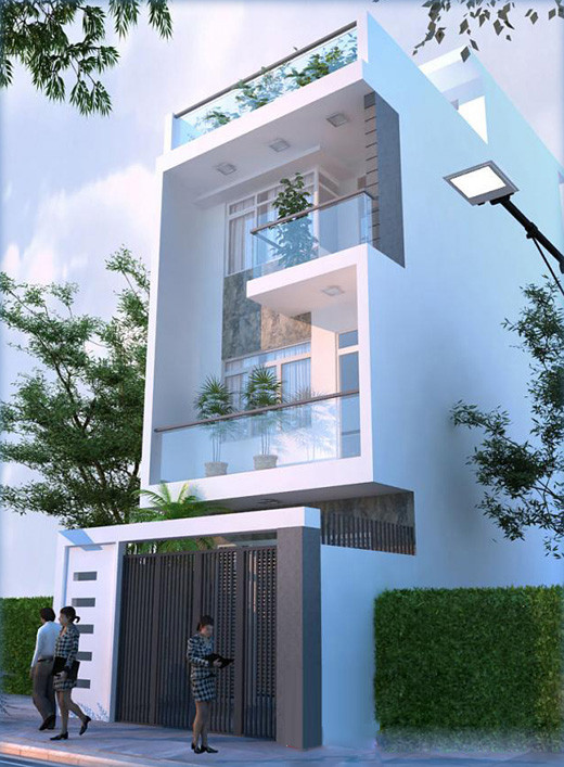 Kiến trúc hiện đại đơn giản xen lẫn màu sắc trang nhã tạo nên vẻ đẹp hài hòa của nhà phố. Ảnh: Xaynhasaigon.