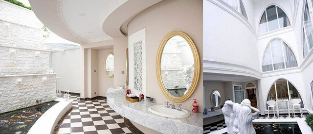 Căn biệt thự có 4 tầng lầu, trong đó khu đại sảnh sức chứa lên đến 200 người. Đây cũng là nơi cô thường xuyên tổ chức các buổi tiệc tùng cùng bạn bè.