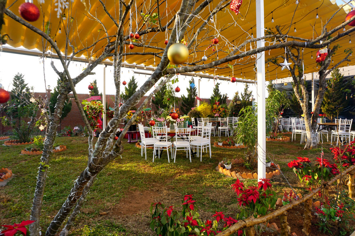 Vườn hoa khoe sắc được trồng dọc theo lối đi quanh co trong khuôn viên khu nghỉ dưỡng của Lý Nhã Kỳ mang đến không gian trong lành.