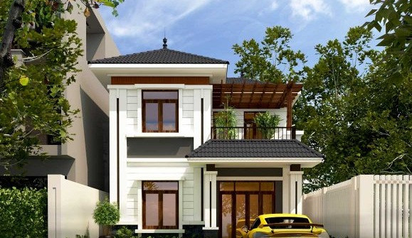 Biệt thự 2 tầng được nhấn nhá bằng các khối, đường kẻ chỉ uốn lượn mềm mại vô cùng hài hòa. Ảnh: Thietkethicongnhadep.