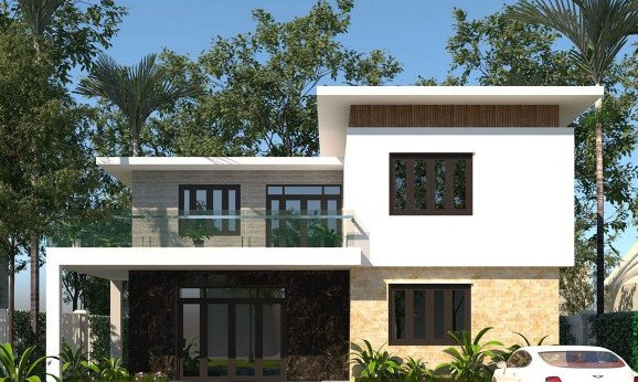 Thiết kế theo phong cách hiện đại, biệt thự sử dụng hệ thống cửa kính gỗ giúp không gian bên trong luôn luôn tràn ngập ánh sáng. Ảnh: Vtkong.