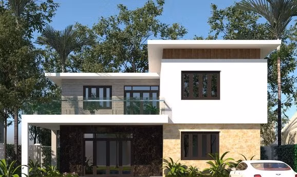 Thiết kế theo phong cách hiện đại, biệt thự sử dụng hệ thống cửa kính gỗ giúp không gian bên trong luôn luôn tràn ngập ánh sáng. Ảnh: Vtkong.