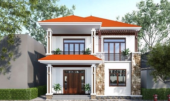 Căn biệt thự gây thương nhớ với kiểu kiến trúc hiện đại, mái thái được lợp bằng ngói đỏ truyền thống. Ảnh: Vtkong.