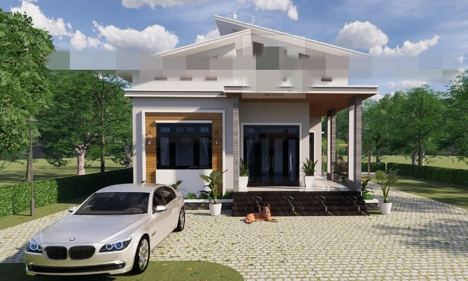  Nhà mái lệch 1 tầng có phần mái được thiết kế cách tân từ mái thái, cấu trúc nếp mái lệch tâm, giật cấp. Ảnh: Kientructhiennhien.