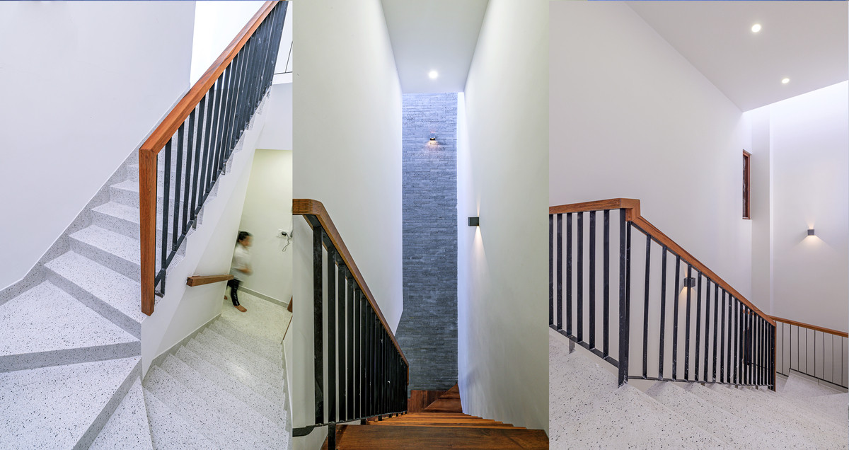 Cầu thang được thay đổi vị trí trong các tầng nhằm sử dụng được diện tích tối ưu nhất cho căn nhà. Nguồn ảnh: Phan Duy Hao. Video: Kiến trúc hiện đại cho ngôi nhà liền kề. Nguồn: VTC1