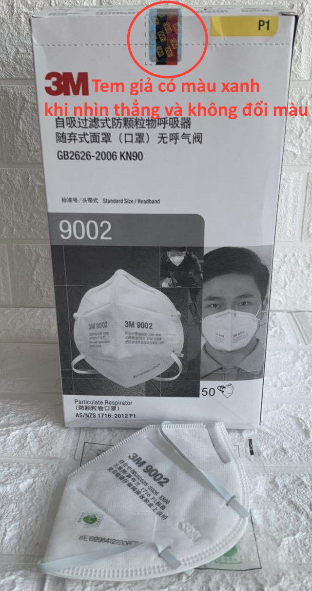 Thêm nữa, khẩu trang 3M nhái thường không có tem, hoặc tem trong màu xanh chứ không đổi màu được như tem chống giả của khẩu trang 3M chính hãng. Ảnh: Khodochoitreem.
