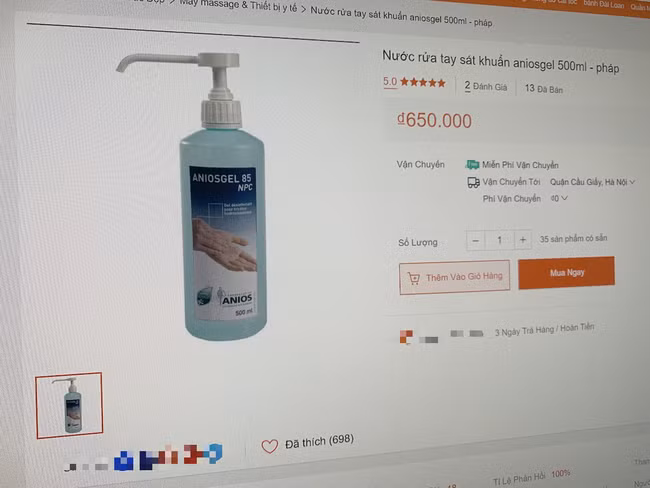Cũng một loại nước rửa tay nhưng giá mỗi nơi một khác nhau. Ảnh chụp màn hình.
