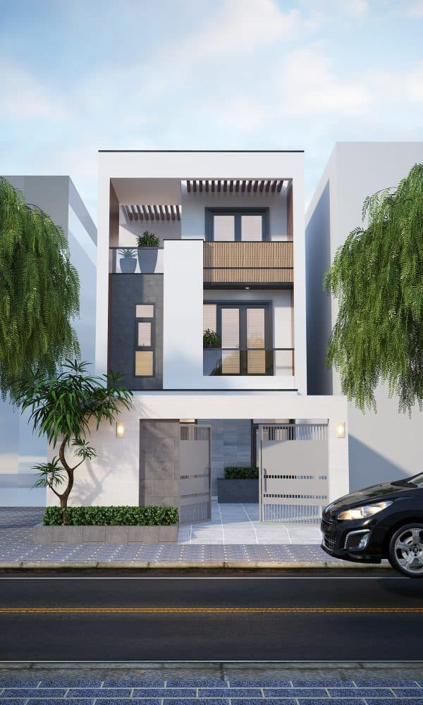 Các phần phụ trợ như kính, lan can hay tiểu cảnh góp phần giảm bớt sự thô cứng và đơn điệu của nhà ống. Ảnh: Wedo.