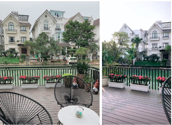 Biệt thự của Á hậu Tú Anh có phần view đẹp nhìn thẳng ra con sông thoáng đáng mát mẻ.