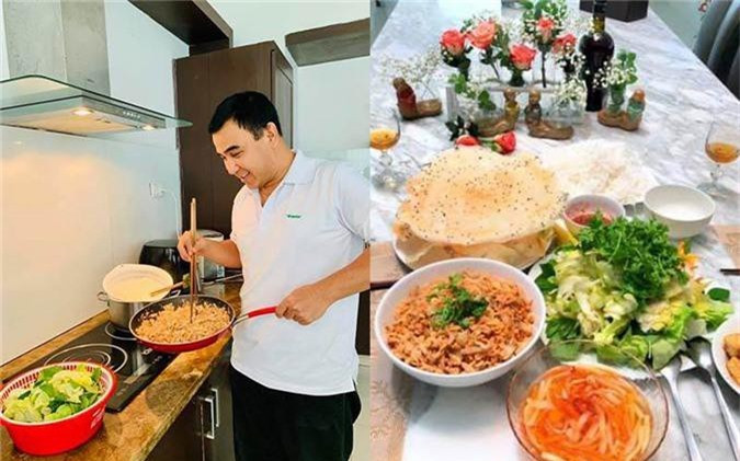 Mỗi khi rảnh rỗi, MC Quyền Linh lại vào bếp nấu món ăn tặng bà xã.