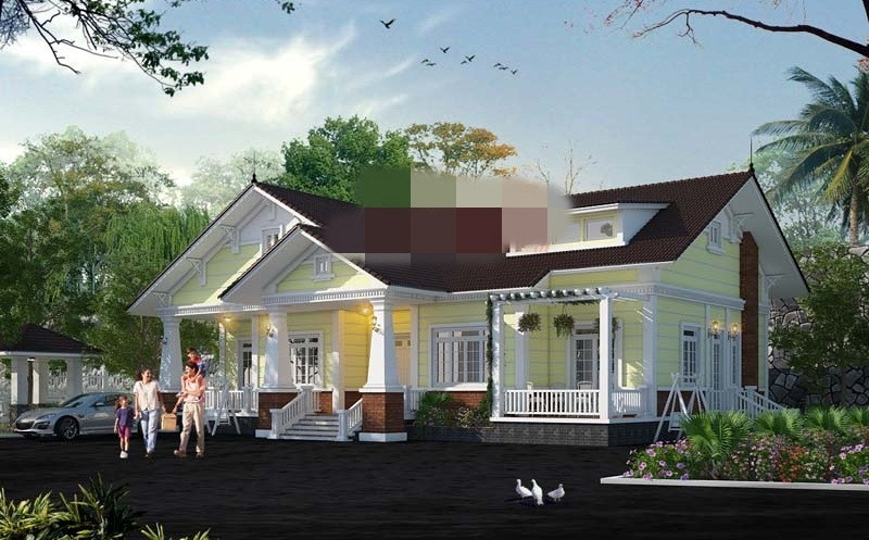  Biệt thự 1 tầng mang hơi hướng đồng quê nhưng không kém phần hiện đại. Ảnh: Angcovat.