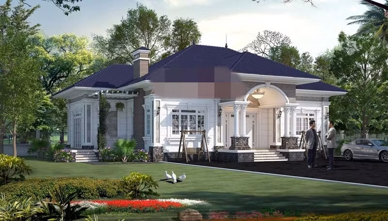 Mẫu biệt thự sân vườn phong cách tân cổ điển 200m2 sở hữu không gian sống rộng rãi có mức chi phí đầu tư khoảng gần 1.7 tỷ đồng. Ảnh: Angcovat.