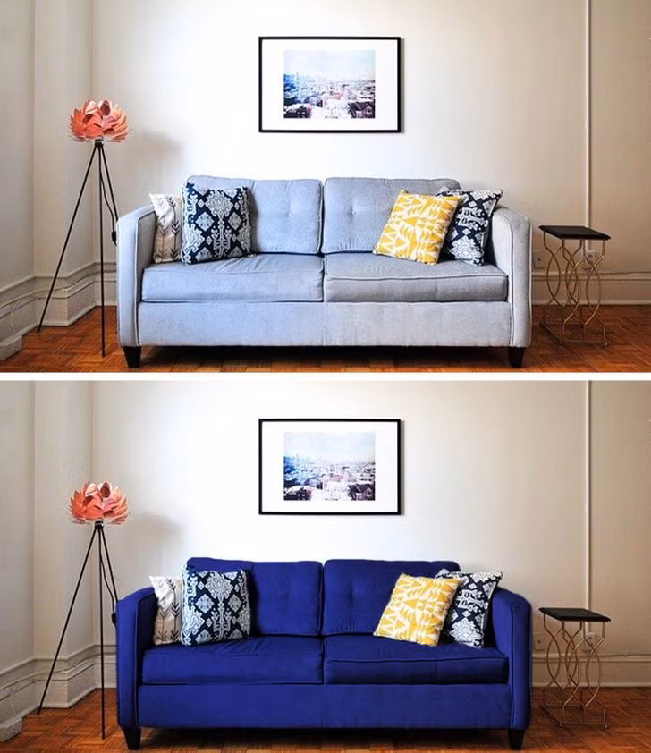 Nếu không thích ghế mây, bạn có thể thay vỏ bọc sofa thay vì mua mới.