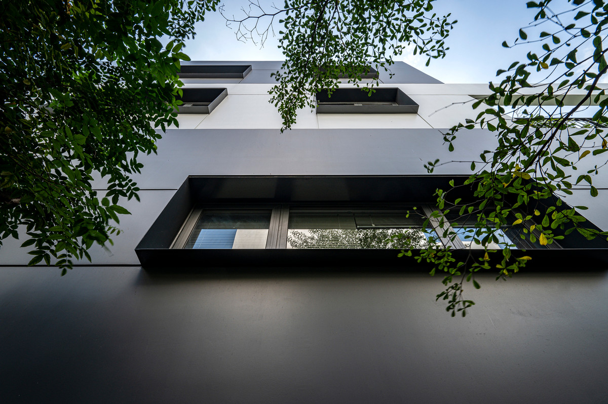 Sân vườn nhiệt đới như bước đệm giữa đường phố ồn ào với không gian làm việc bên trong tòa văn phòng.